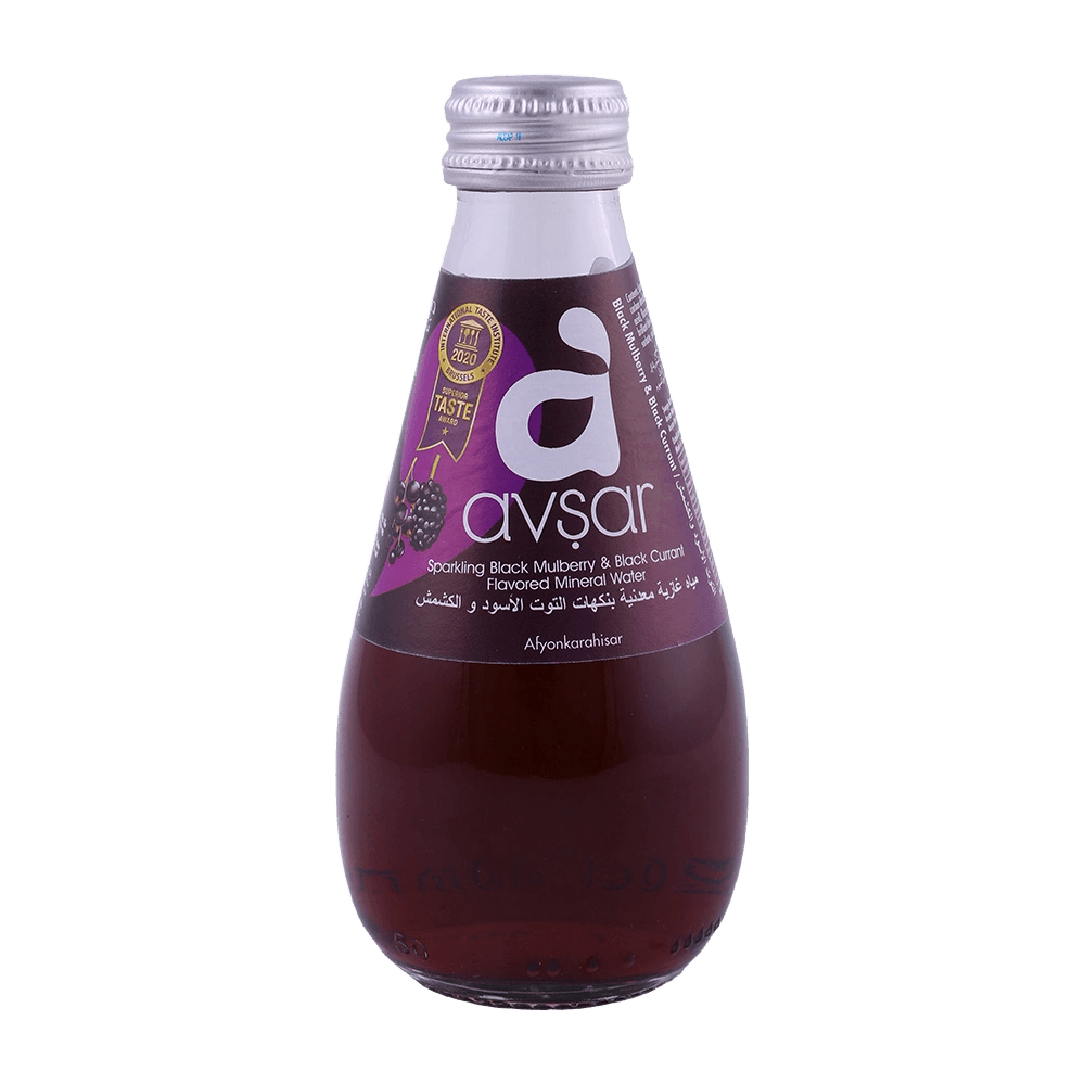 Avşar Sparkling Black Mulberry & Black Currant Flavored Natural Mineral Water glass bottle