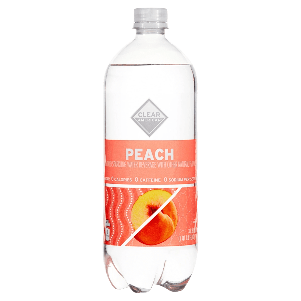 Clear American Peach flavored sparkling water beverage