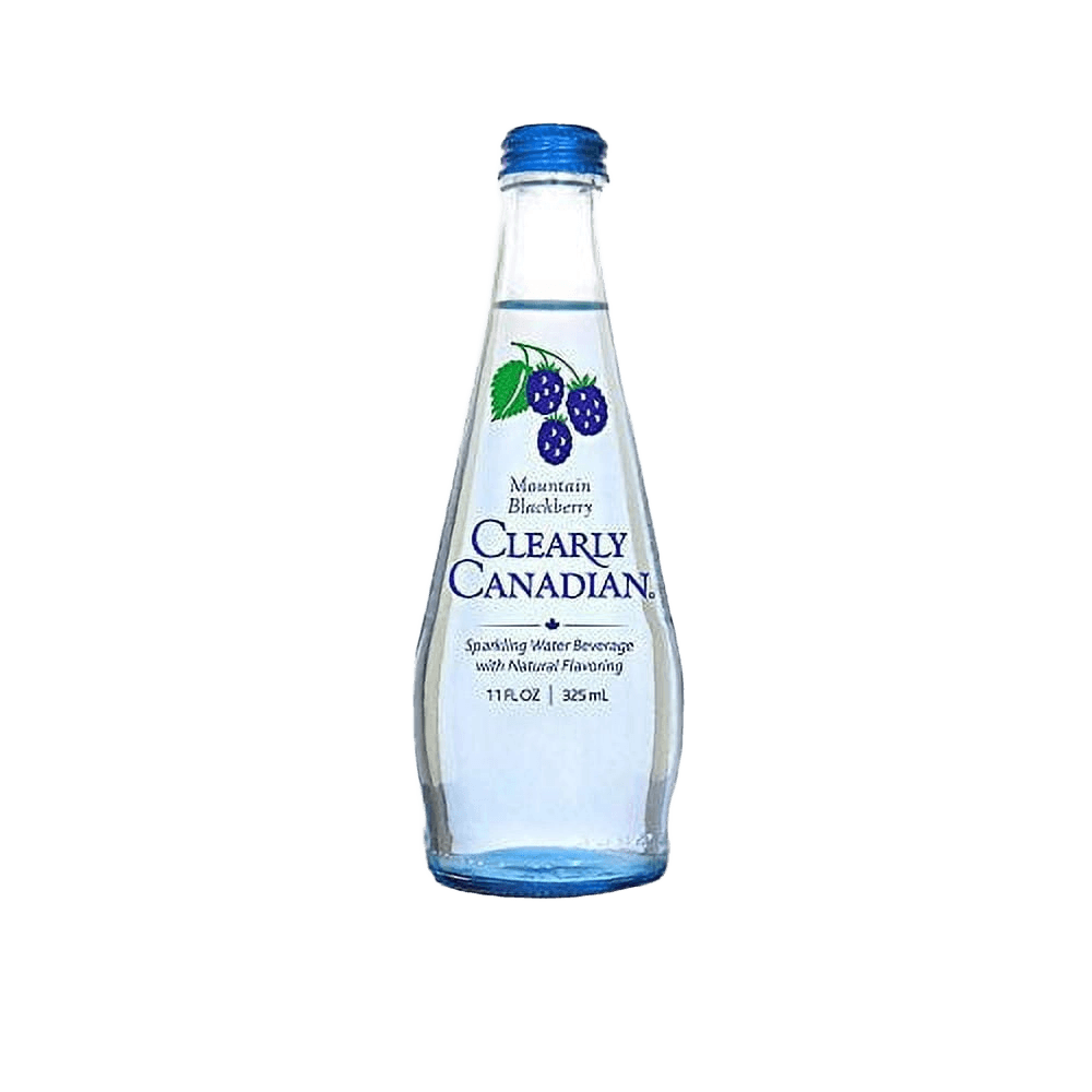 Clearly Canadian Mountain Blackberry Flavored Sparkling Water glass bottle