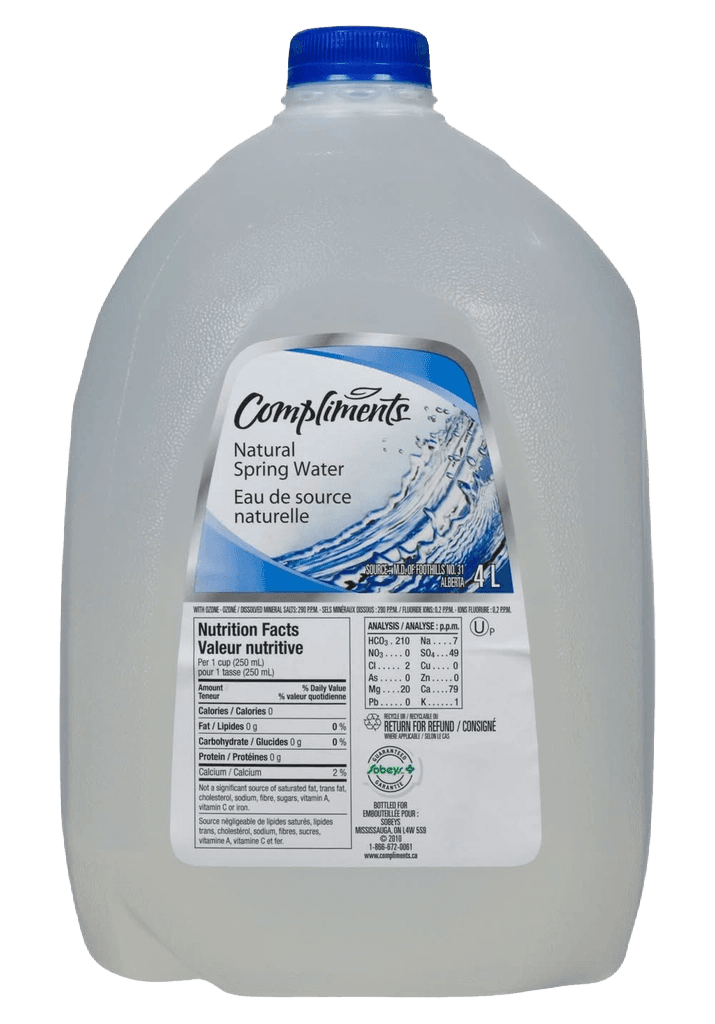 Compliments Ozonated Natural Spring Water