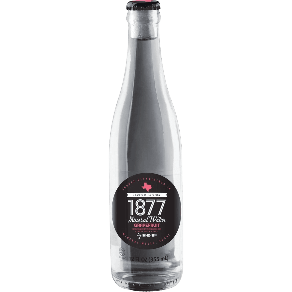 H-E-B 1877 Mineral Water Grapefruit glass bottle