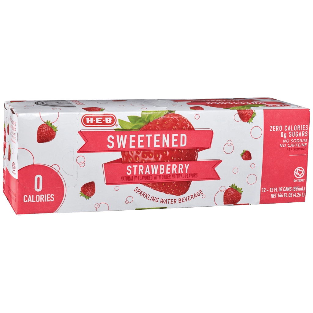 H-E-B Sweetened Strawberry Sparkling Water Beverage