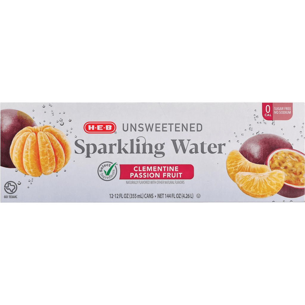 H-E-B Unsweetened Sparkling Water Clementine Passion Fruit can