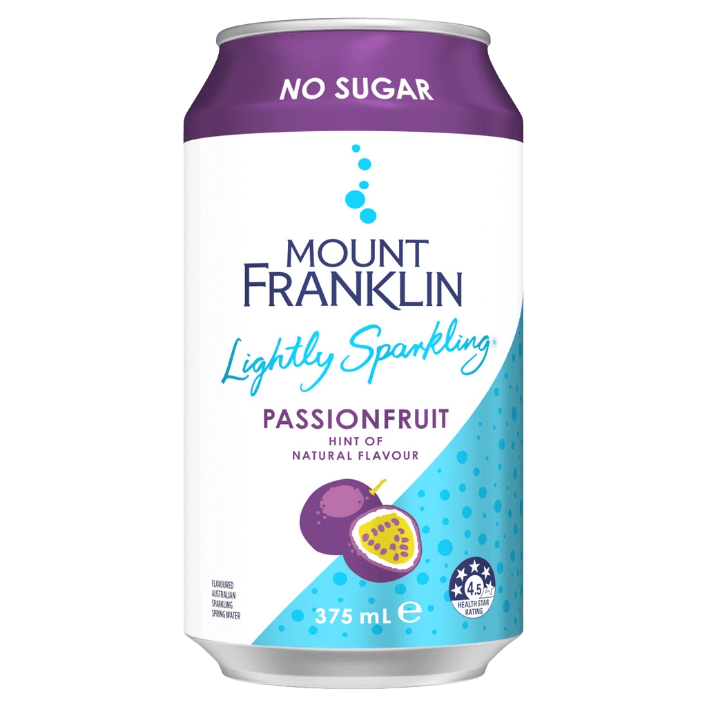 Mount Franklin Lightly Sparkling No Sugar Passionfruit can