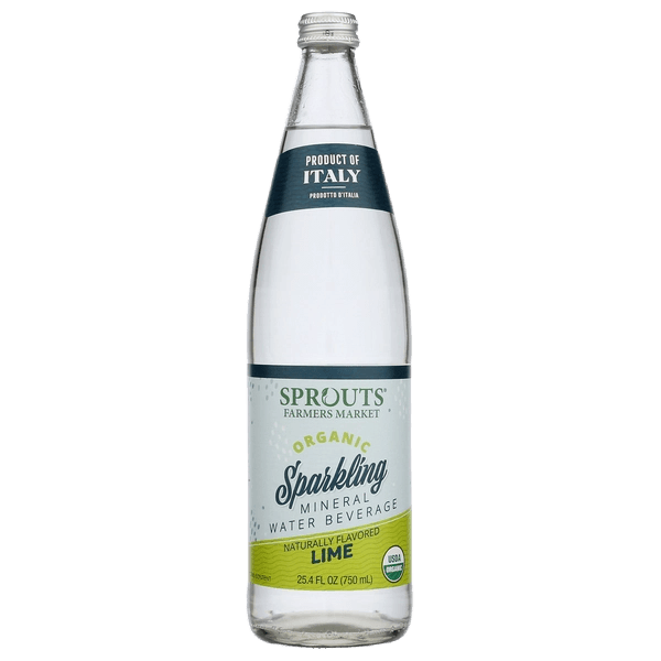 Sprouts Farmers Market Sparkling Mineral Water Beverage Organic Lime glass bottle