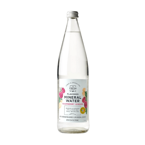 The Fresh Market Flavored Mineral Water Raspberry Ginger glass bottle
