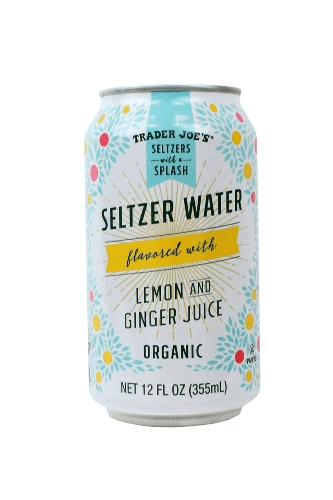 Trader Joe's Seltzers with a Splash Organic Lemon and Ginger Juice Sparkling Water can