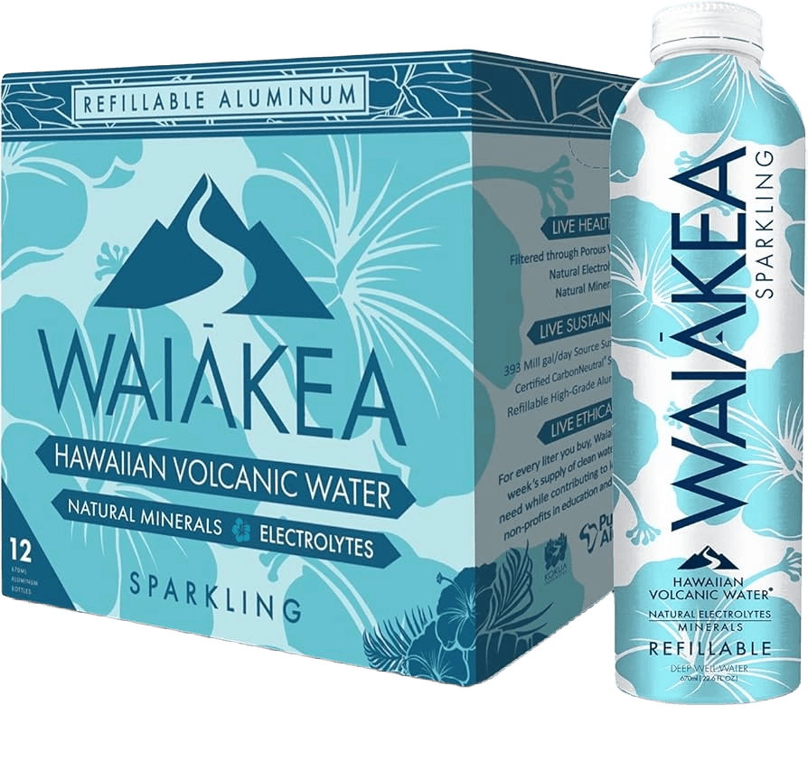 Waiākea Hawaiian Volcanic Water Sparkling glass bottle