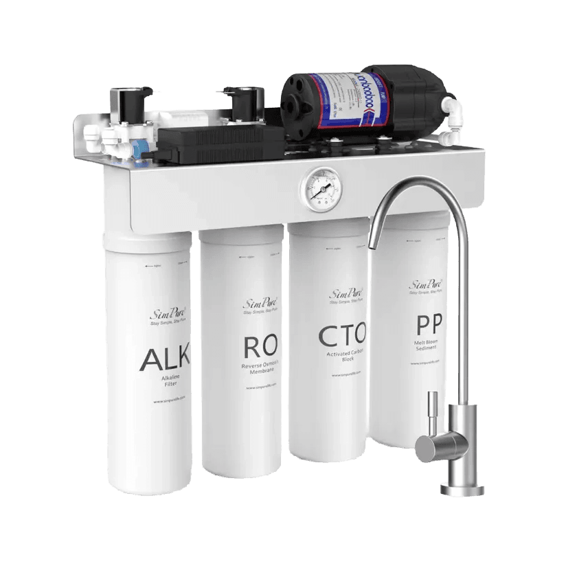 SimPure Undersink T1-400 Alkaline 400GPD 8 Stage Tankless Reverse Osmosis System with Remineralization