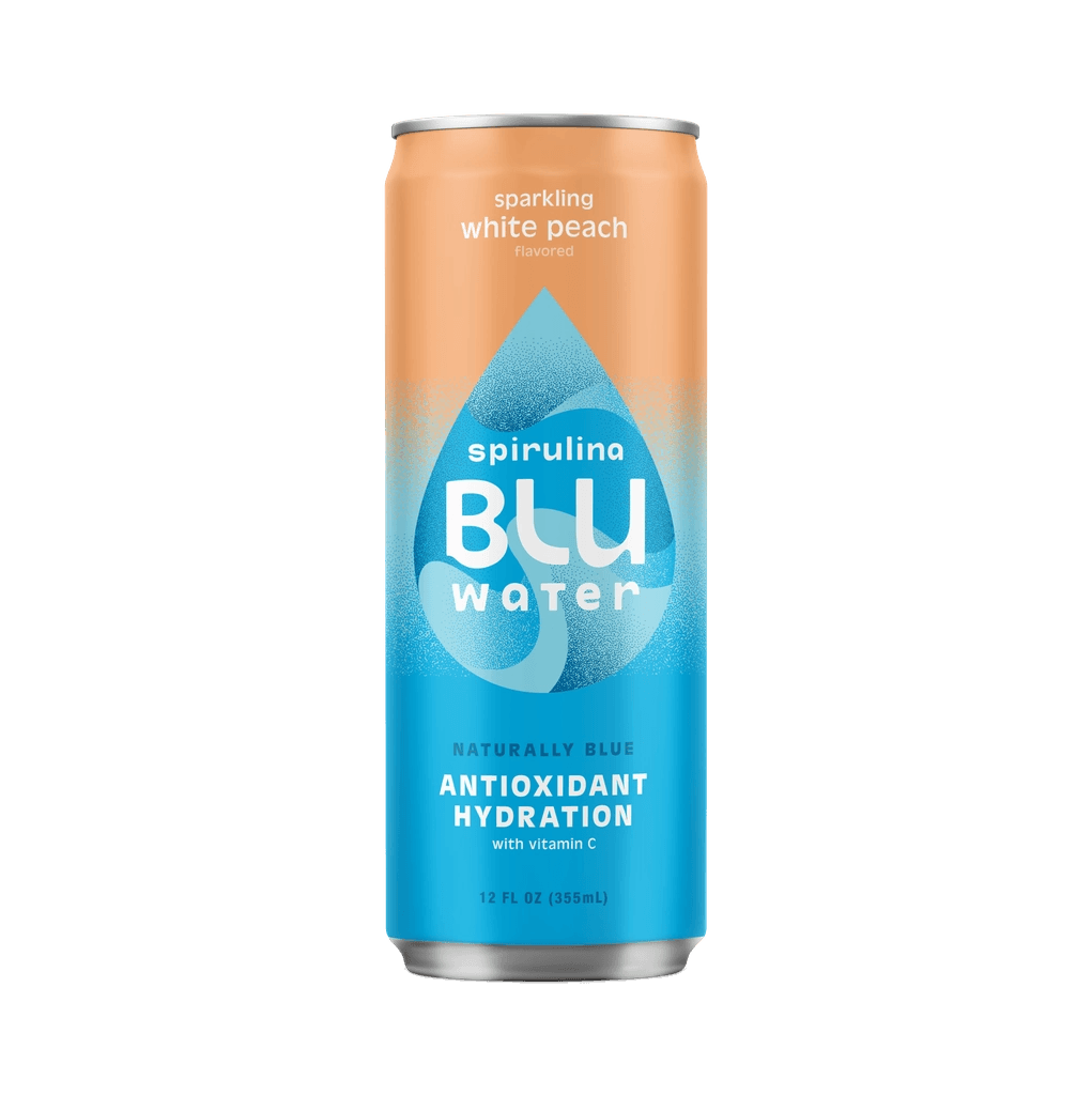 spirulina BLU water sparkling white peach flavored